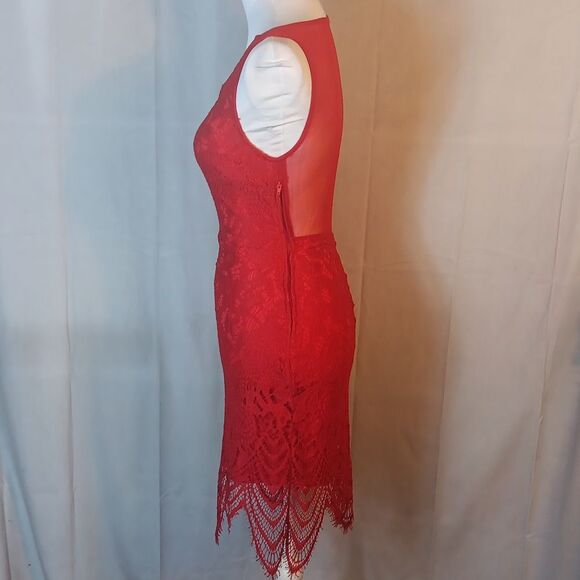 Elegant Red Bodycon Lace Dress - Picture 3 of 10